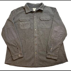LL Bean Fleece Shacket Jacket Full Snap Elbow Patch Mid Weight Gray Mens XXL